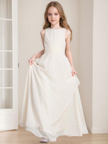 Robes de Demoiselled'Honneur Junior Sans Manches, Coupe A-Line/Princesse, Décolleté Plongeant, Volants