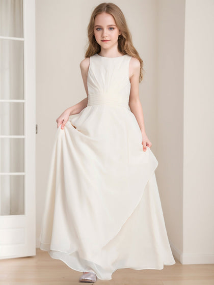 Robes de Demoiselled'Honneur Junior Sans Manches, Coupe A-Line/Princesse, Décolleté Plongeant, Volants