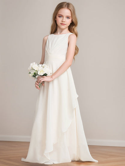 Robes de Demoiselled'Honneur Junior Sans Manches, Coupe A-Line/Princesse, Décolleté Plongeant, Volants
