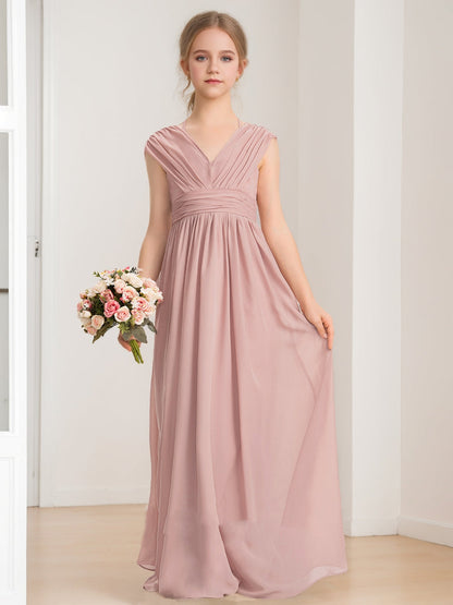 Robes de Demoiselled'Honneur Junior Coupe A-Line/Princesse, Col en V, Sans Manches avec Nœud