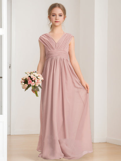 Robes de Demoiselled'Honneur Junior Coupe A-Line/Princesse, Col en V, Sans Manches avec Nœud
