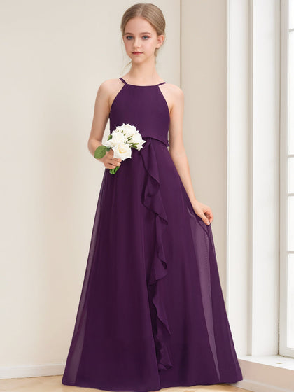 Robes de Demoiselled'Honneur Junior à Volants, Coupe A-Line/Princesse, Dos Nu, Sans Manches