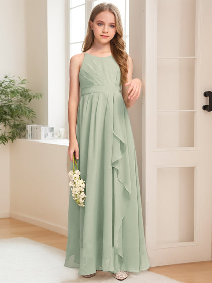 Robes de Demoiselled'Honneur Junior Sans Manches, Coupe A-Line/Princesse, Décolleté Plongeant, Volants