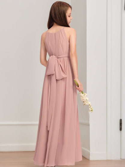 Robes de Demoiselled'Honneur Junior, Coupe A-Line/Princesse, Dos Nu, Sans Manches avec Nœud