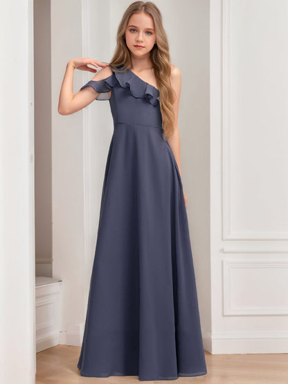Robes de Demoiselled'Honneur Junior Asymétriques à Volants, Coupe A-Line/Princesse, Asymétriques, à Une Épaule