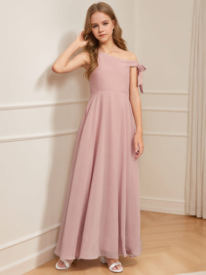Robes de Demoiselled'Honneur Junior Asymétriques à Une Épaule, Coupe A-Line/Princesse avec Nœud