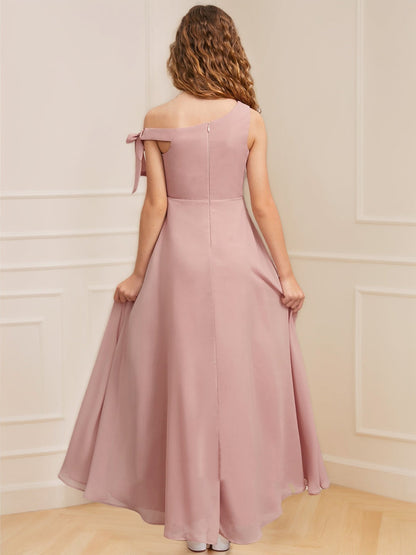 Robes de Demoiselled'Honneur Junior Asymétriques à Une Épaule, Coupe A-Line/Princesse avec Nœud