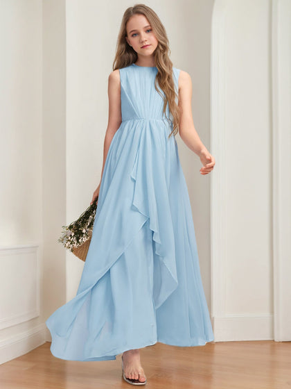 Robes de Demoiselled'Honneur Junior Sans Manches, Coupe A-Line/Princesse, Décolleté Plongeant, Volants