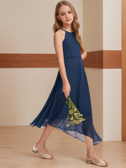 Robes de Demoiselled'Honneur Junior à Volants, Coupe A-Line/Princesse, Dos Nu, Sans Manches