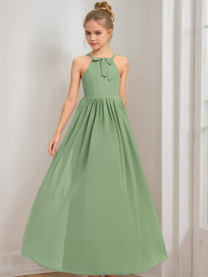 Robes de Demoiselled'Honneur Junior, Coupe A-Line/Princesse, Dos Nu, Sans Manches avec Nœud