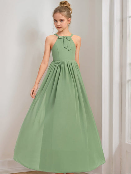 Robes de Demoiselled'Honneur Junior, Coupe A-Line/Princesse, Dos Nu, Sans Manches avec Nœud