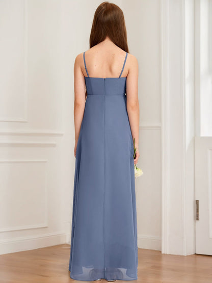 Robe de Demoiselled'Honneur Junior Coupe A-Line/Princesse, Col en V, Sans Manches, à Volants
