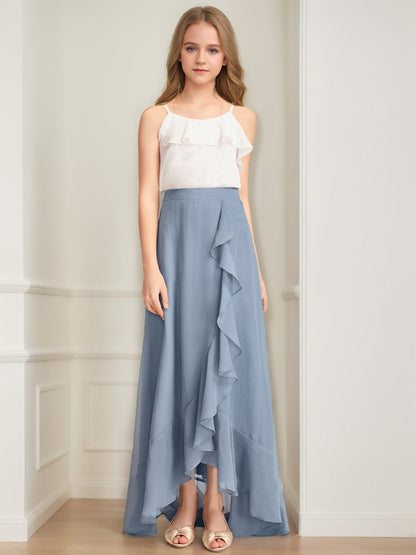 Robes de Demoiselled'Honneur Junior Sans Manches, Coupe A-Line/Princesse, Décolleté Plongeant, Volants