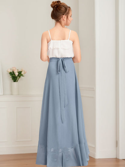 Robes de Demoiselled'Honneur Junior Sans Manches, Coupe A-Line/Princesse, Décolleté Plongeant, Volants