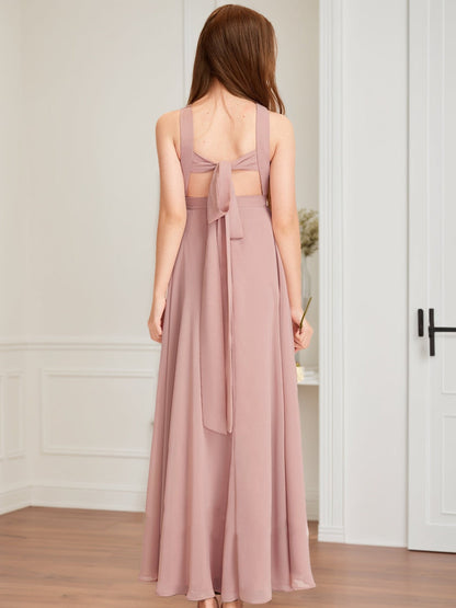 Robes de Demoiselled'Honneur Junior à Plis, Coupe A-Line/Princesse, Dos Nu, Sans Manches