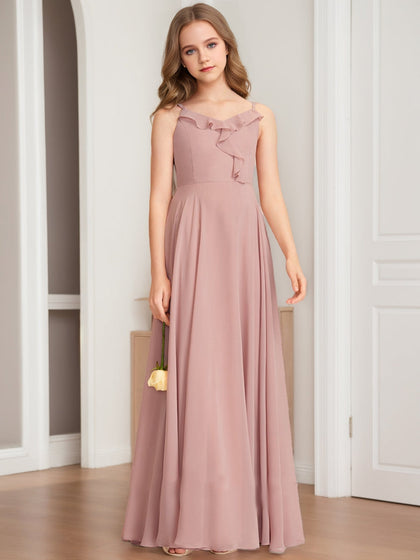 Robe de Demoiselled'Honneur Junior Coupe A-Line/Princesse, Col en V, Sans Manches, à Volants
