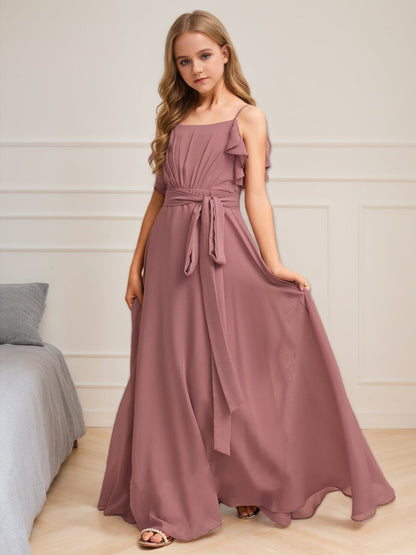 Robes de Demoiselled'Honneur Junior Coupe A-Line/Princesse, Col Carré, Sans Manches, Ceinture