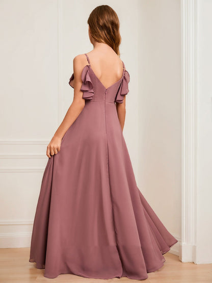 Robes de Demoiselled'Honneur Junior Coupe A-Line/Princesse, Col Carré, Sans Manches, Ceinture