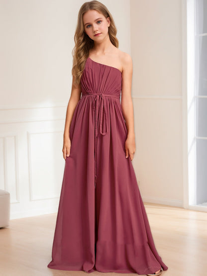 Robes de Demoiselled'Honneur Junior, Coupe A-Line/Princesse, Asymétrique, Sans Manches avec Ceinture