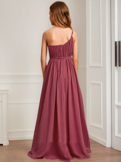 Robes de Demoiselled'Honneur Junior, Coupe A-Line/Princesse, Asymétrique, Sans Manches avec Ceinture