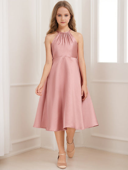 Robes de Demoiselled'Honneur Junior à Volants, Coupe A-Line/Princesse, Dos Nu, Sans Manches