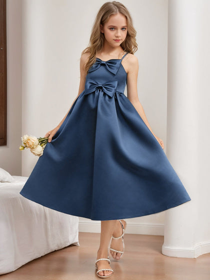 Robes de Demoiselled'Honneur Junior Sans Manches, Coupe A-Line/Princesse, Décolleté en Cœur avec Nœud