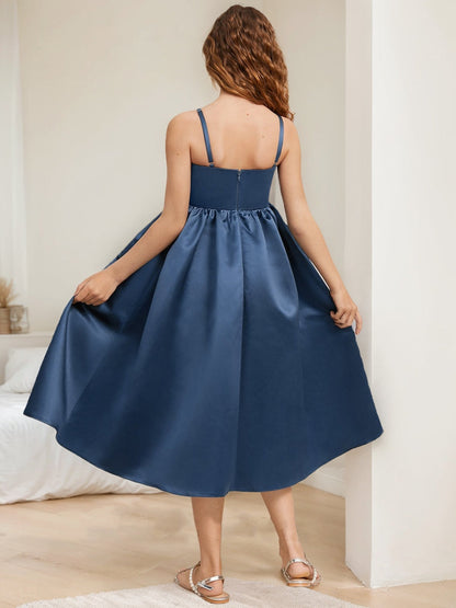 Robes de Demoiselled'Honneur Junior Sans Manches, Coupe A-Line/Princesse, Décolleté en Cœur avec Nœud