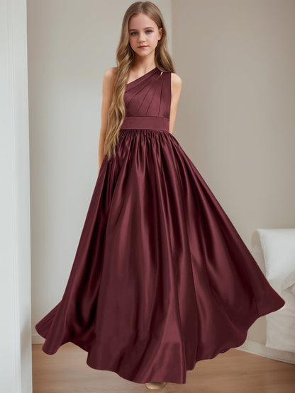 Robes de Demoiselled'Honneur Junior à Plis, Coupe A-Line/Princesse, Asymétrique, Sans Manches