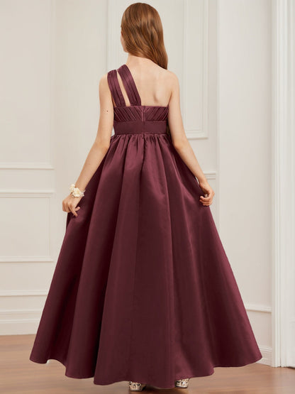 Robes de Demoiselled'Honneur Junior à Plis, Coupe A-Line/Princesse, Asymétrique, Sans Manches