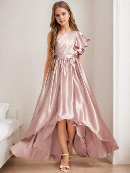 Robes de Demoiselled'Honneur Junior à Plis Asymétriques, Coupe A-Line/Princesse, à Une Épaule