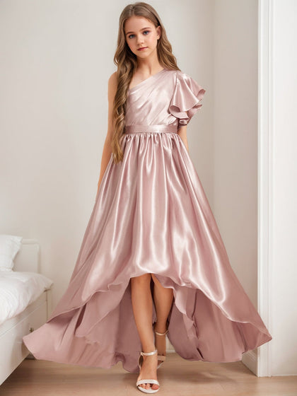 Robes de Demoiselled'Honneur Junior à Plis Asymétriques, Coupe A-Line/Princesse, à Une Épaule