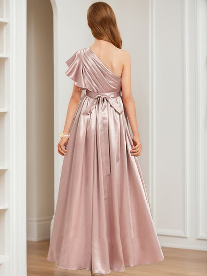 Robes de Demoiselled'Honneur Junior à Plis Asymétriques, Coupe A-Line/Princesse, à Une Épaule