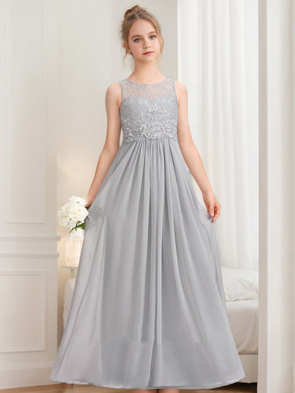 Robes de Demoiselled'Honneur Junior en Dentelle, Coupe A-Line/Princesse, Décolleté Plongeant, Sans Manches