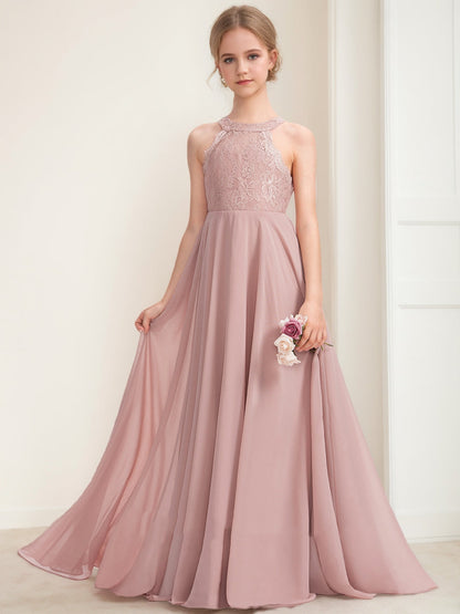 Robes de Demoiselled'Honneur Junior à Volants, Coupe A-Line/Princesse, Dos Nu, Sans Manches