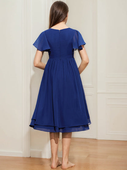 Robes de Demoiselled'Honneur Junior, Coupe A-Line/Princesse, Manches Courtes, Ceinture