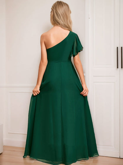 Robes de Demoiselled'Honneur Junior Asymétriques à Une Épaule, Coupe A-Line/Princesse avec Ceinture