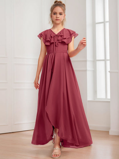 Robes de Demoiselled'Honneur Junior Coupe A-Line/Princesse, Col en V, Sans Manches avec Nœud