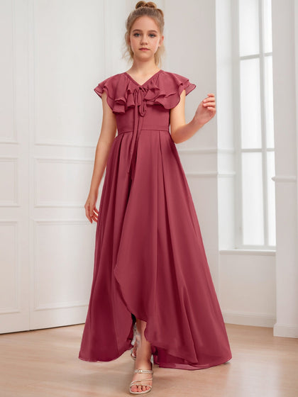 Robes de Demoiselled'Honneur Junior Coupe A-Line/Princesse, Col en V, Sans Manches avec Nœud