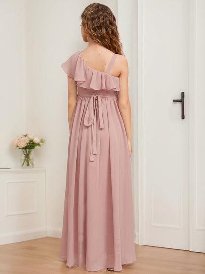Robes de Demoiselled'Honneur Junior Asymétriques Sans Manches, Coupe A-Line/Princesse, à Volants