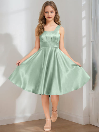 Robes de Demoiselled'Honneur Junior Coupe A-Line/Princesse, Col Carré, Sans Manches avec Nœud