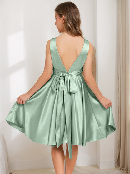 Robes de Demoiselled'Honneur Junior Coupe A-Line/Princesse, Col Carré, Sans Manches avec Nœud