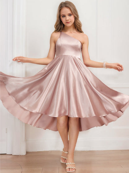 Robes de Demoiselled'Honneur Junior à Volants, Coupe Trapèze/Princesse, Asymétrique, Sans Manches, à Une Épaule