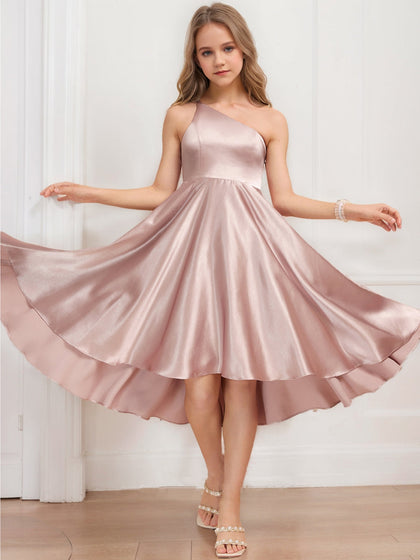 Robes de Demoiselled'Honneur Junior à Volants, Coupe Trapèze/Princesse, Asymétrique, Sans Manches, à Une Épaule