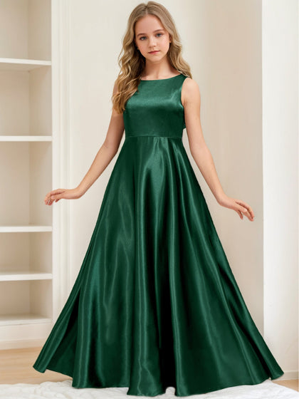 Robes de Demoiselled'Honneur Junior Sans Manches, Coupe A-Line/Princesse, Décolleté Plongeant avec Nœud