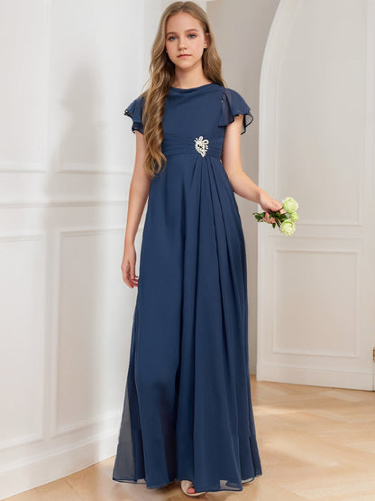 Robes de Demoiselled'Honneur Junior Coupe A-Line/Princesse, Manches Courtes avec Ceinture