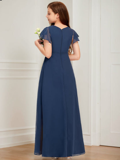 Robes de Demoiselled'Honneur Junior Coupe A-Line/Princesse, Manches Courtes avec Ceinture
