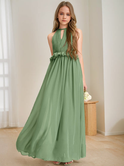 Robes de Demoiselled'Honneur Junior à Volants, Coupe A-Line/Princesse, Dos Nu, Sans Manches