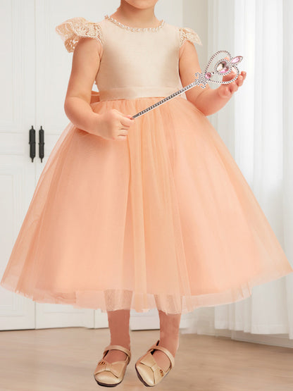 Robe de Demoiselled'Honneur Coupe A-Line/Princesse, Longueur Thé, en Tulle et Perles