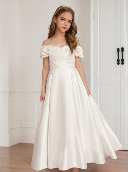 Robes de Demoiselled'Honneur en Satin, Coupe A-Line/Princesse, Épaules Dénudées, Manches Courtes