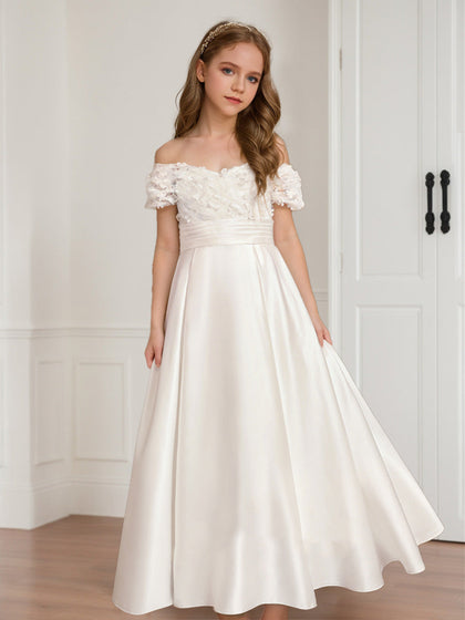 Robes de Demoiselled'Honneur en Satin, Coupe A-Line/Princesse, Épaules Dénudées, Manches Courtes